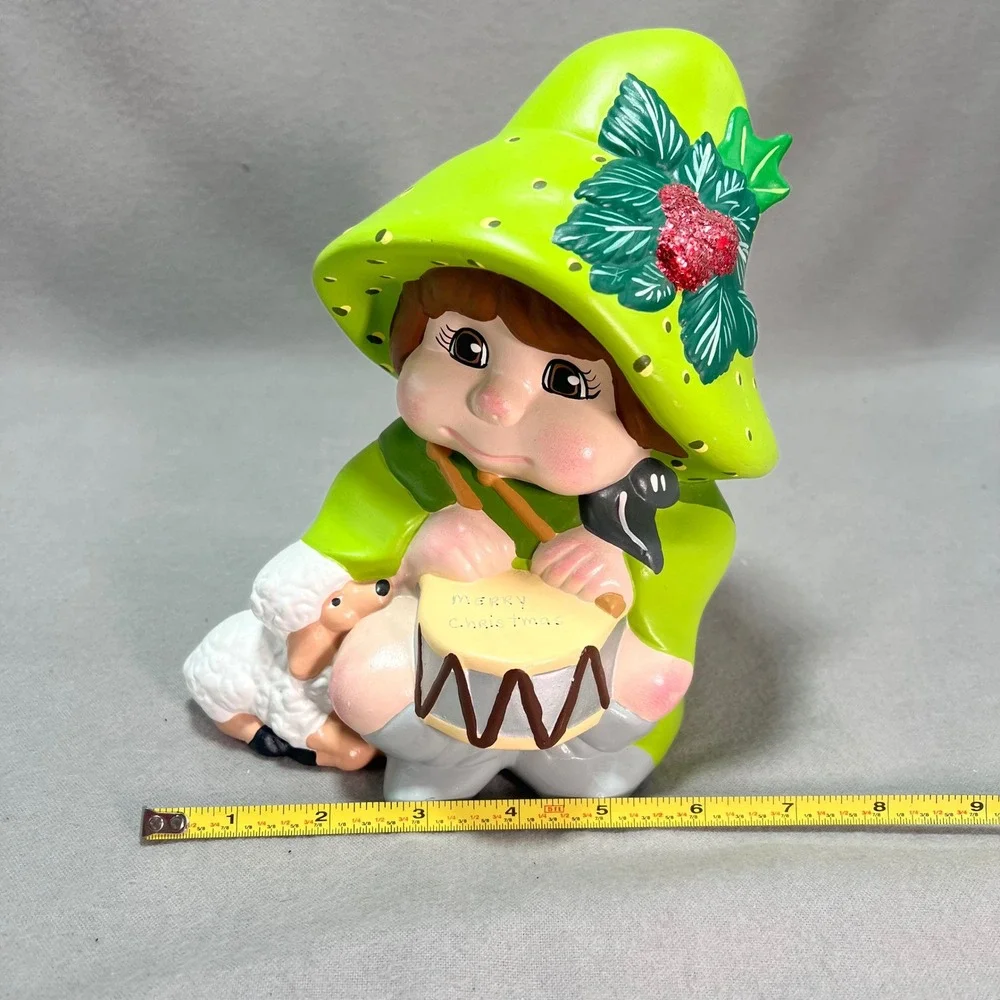 VTG Little Drummer‎ Boy Hobby Ceramic Christmas Figurine Chartreuse Hand Painted